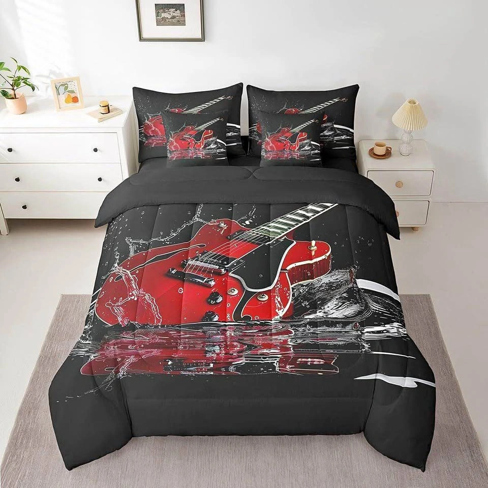 New! Red Electric Guitar King Bedding Set