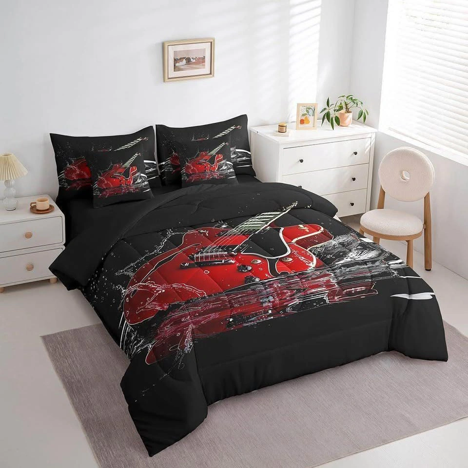 New! Red Electric Guitar King Bedding Set - photo 2