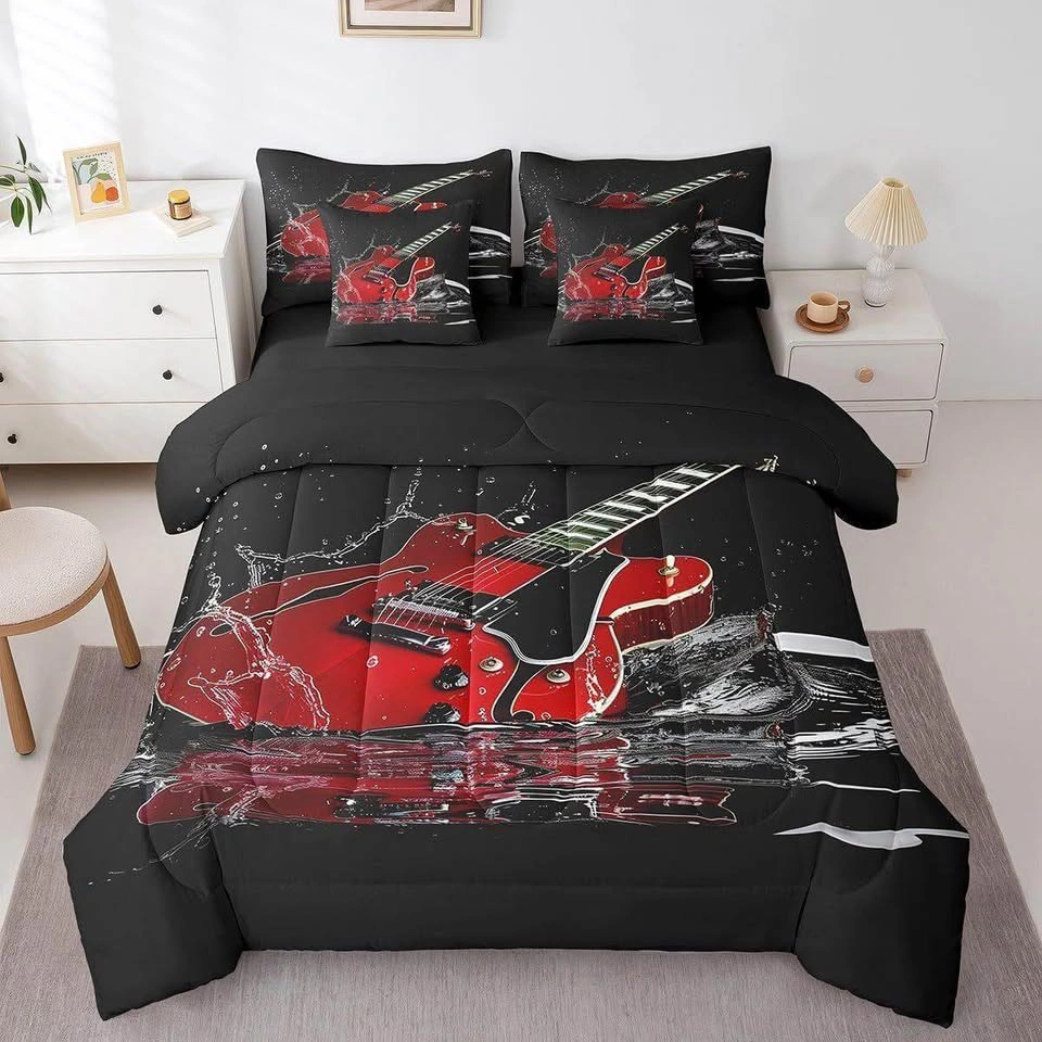 New! Red Electric Guitar King Bedding Set - photo 3