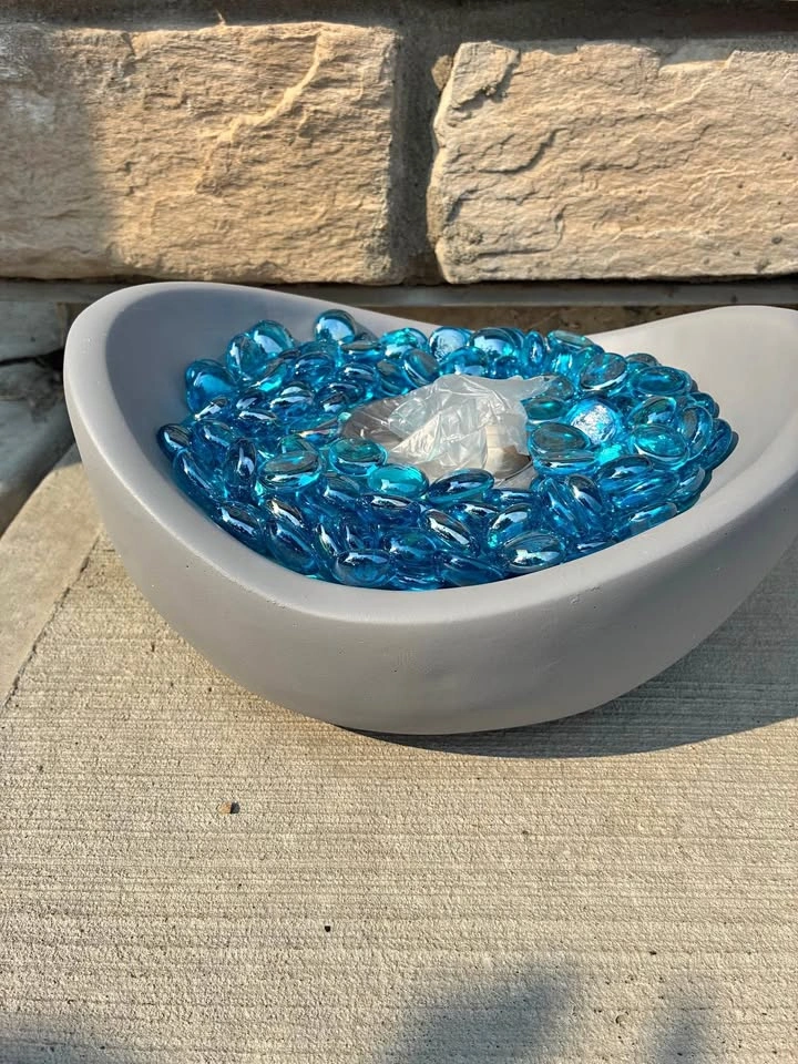 New! Tabletop Fire Pit with Blue Glass Stones