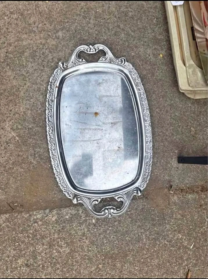 Silver plated metal serving tray