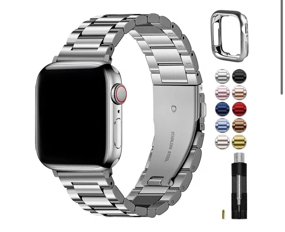 Fullmosa Metal Band with Case for Apple Watch 46mm, Silver