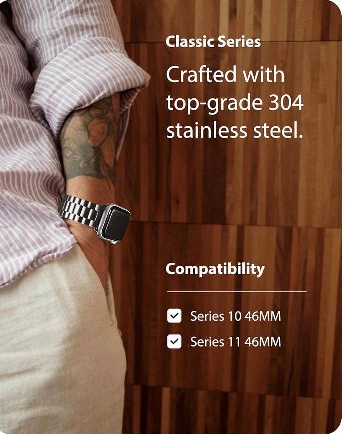 Fullmosa Metal Band with Case for Apple Watch 46mm, Silver - photo 3