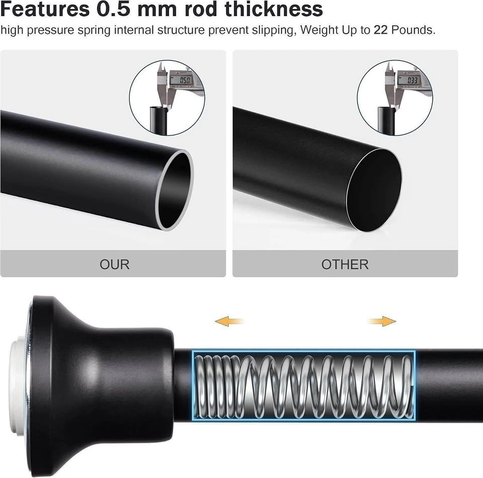 New! Black Tension Shower Curtain Rod 43” to 72” - photo 2
