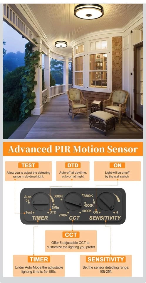 3 Piece 24W LED Motion Sensor Outdoor Ceiling Lights - photo 5