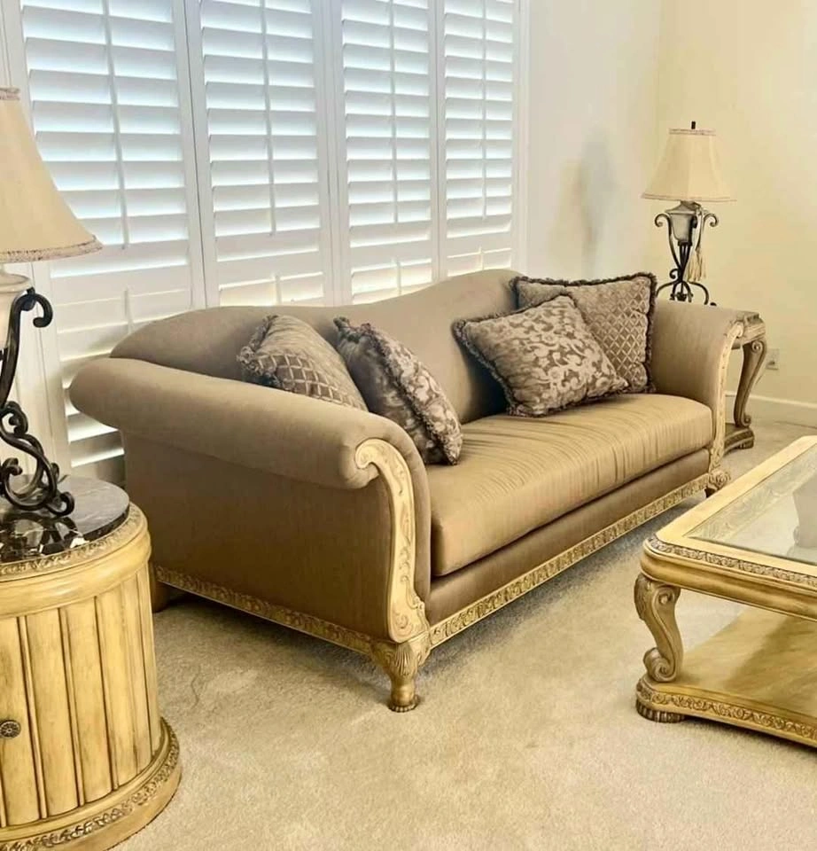 Schnadig Camelback Sofa with Wood Trim