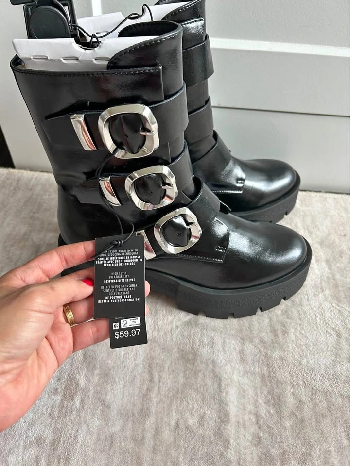 Brand New Black Buckle Boots – Size 8 – Only $25!