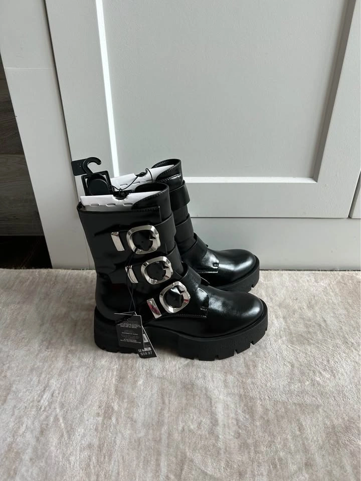 Brand New Black Buckle Boots – Size 8 – Only $25! - photo 3