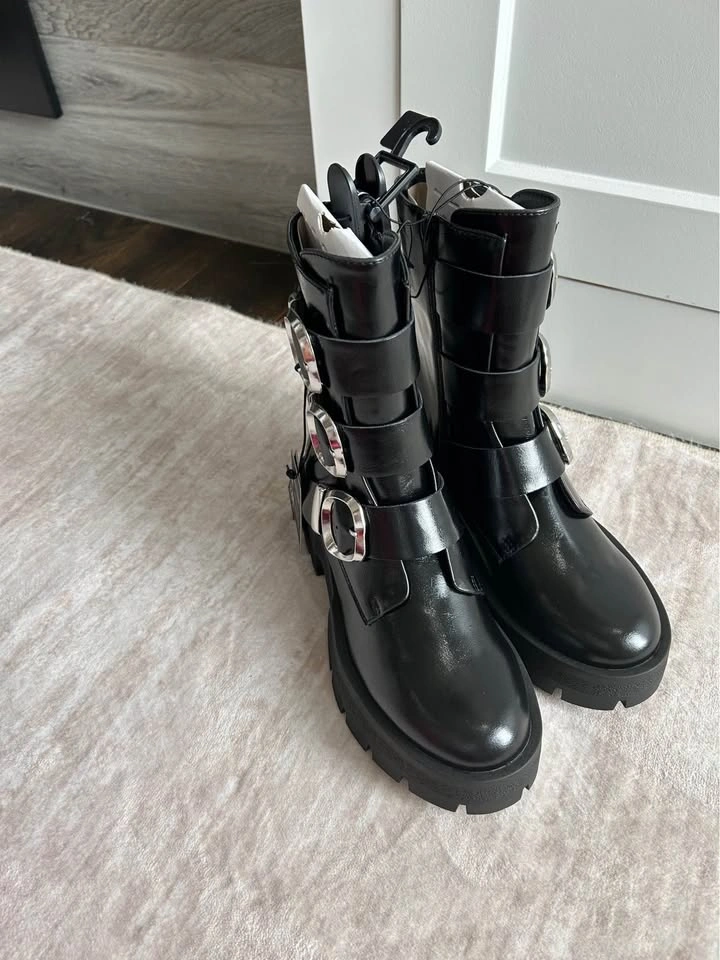 Brand New Black Buckle Boots – Size 8 – Only $25! - photo 4