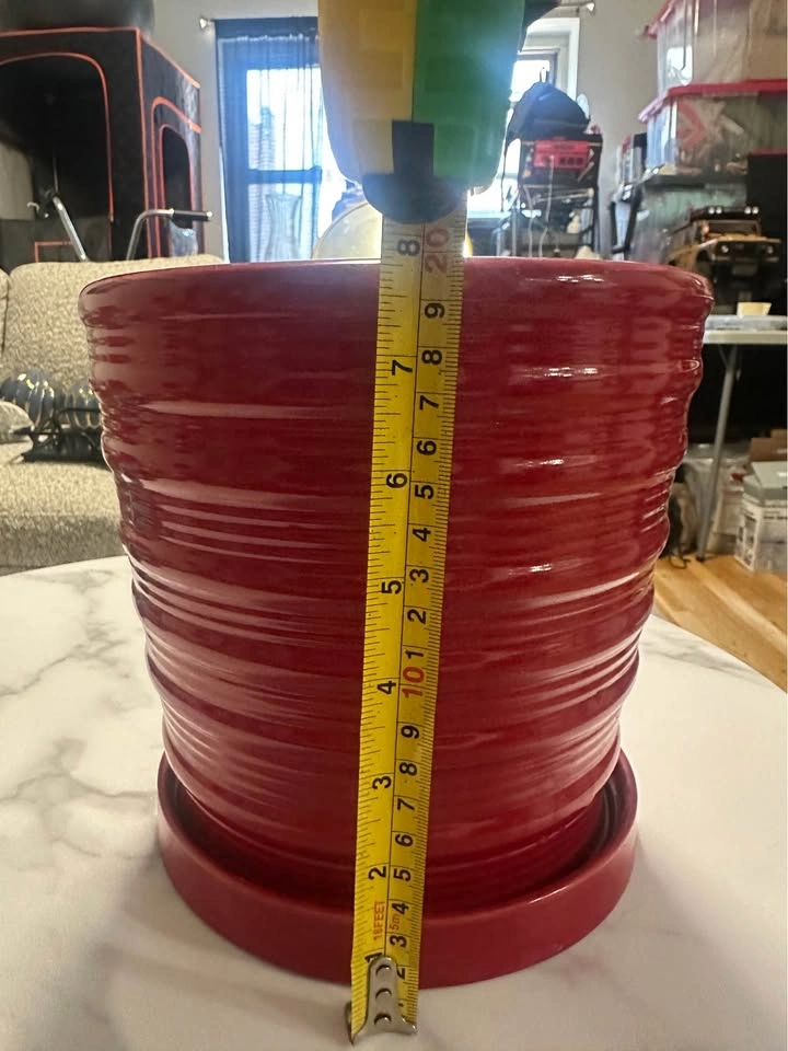 Red ceramic plant pot with saucer 7.5 inch - photo 2
