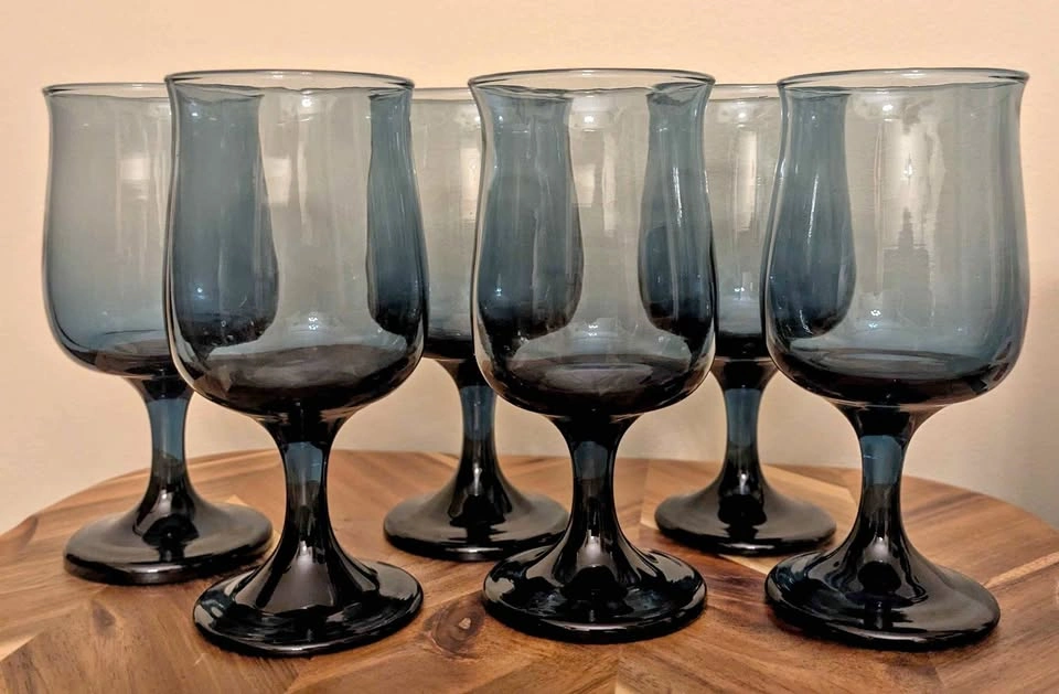 Libbey Tulip Glasses (6) Dusky Blue Vintage 70s