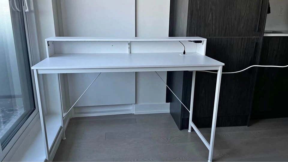 White Desk with LED and Power Outlet