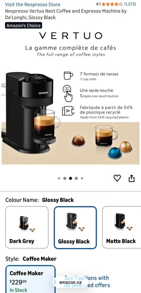 Nespresso Vertuo Next Coffee and Espresso Machine by De'Longhi,