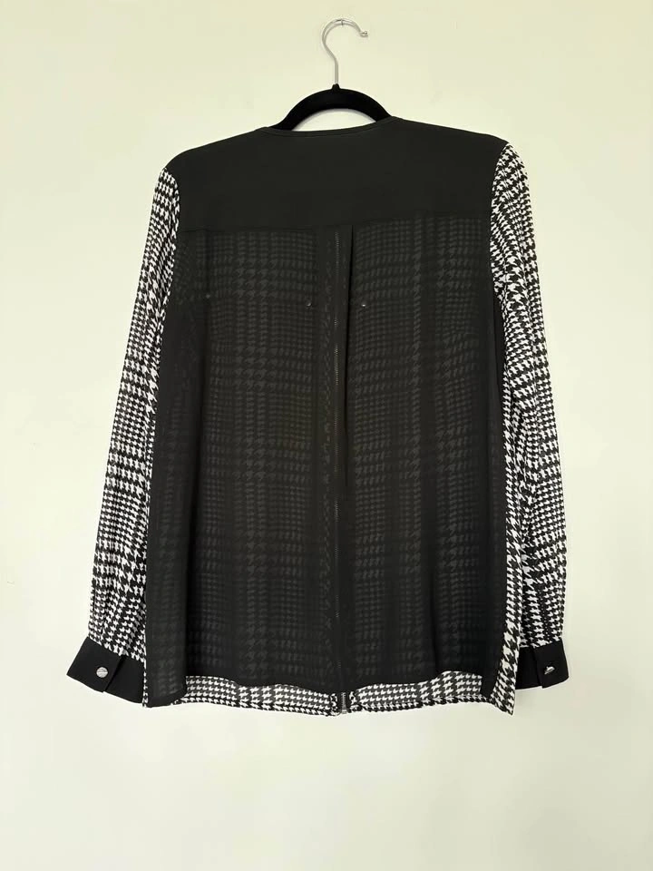 Black & White Houndstooth Zip Front Blouse - photo 3