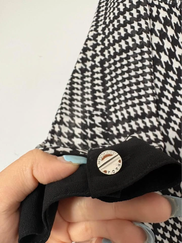 Black & White Houndstooth Zip Front Blouse - photo 5