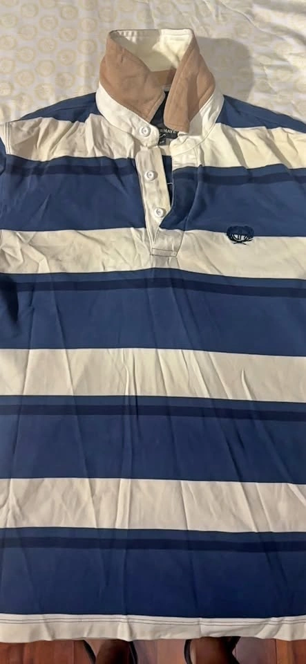RHAYE Blue white striped polo shirt
