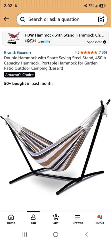 Double Hammock with Space Saving Steel Stand