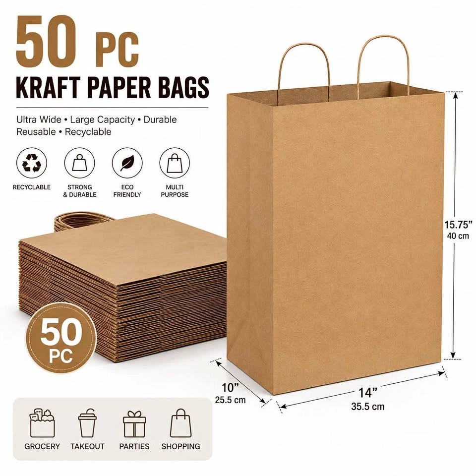 50 PC Kraft Paper Bags, 14*10*16” size