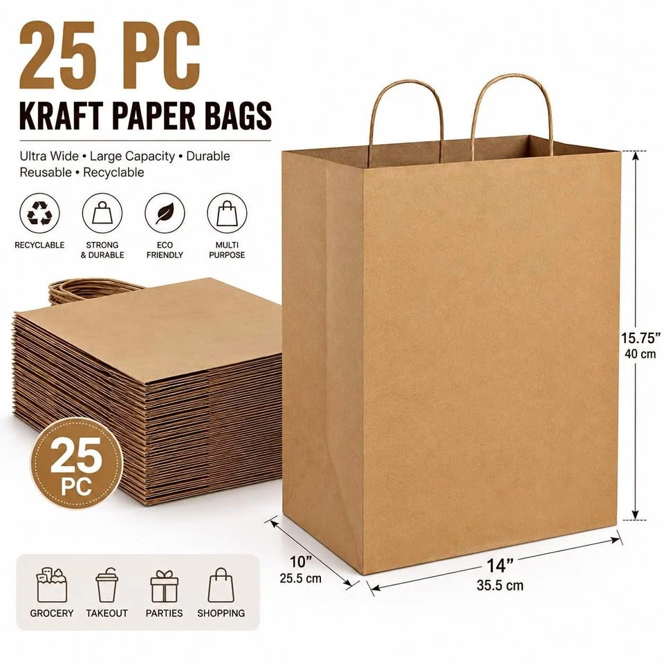 25 PC Kraft Paper Bags, size 14*10*16”