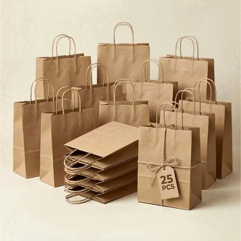25-Pack Brown Kraft Paper Bags with Handles (13" x 7" x 17")