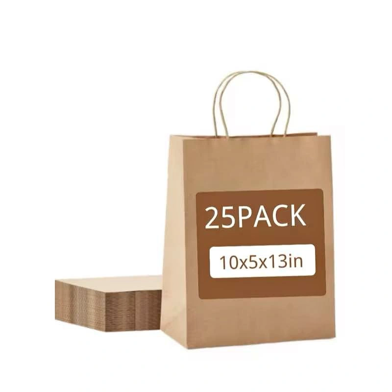 25 Pack Brown Kraft Paper Bags 10x5x13in