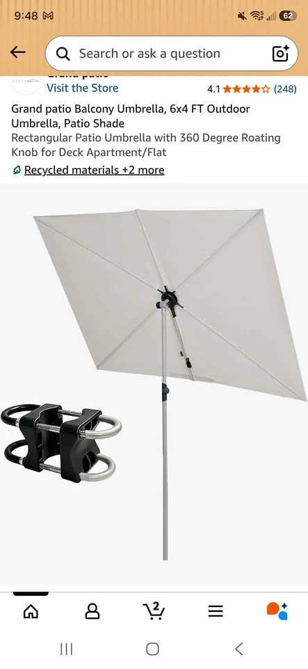 Balcony Umbrella, 6x4 FT NEW