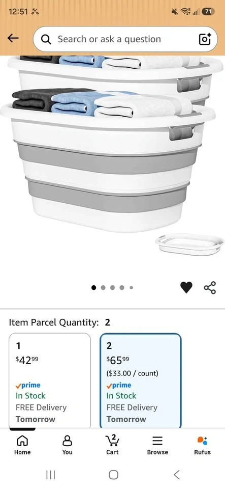 Collapsible Laundry Basket Plastic (Grey, 2 Pack) NEW - photo 3