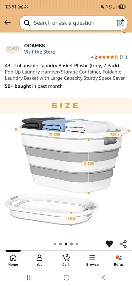 Collapsible Laundry Basket Plastic (Grey, 2 Pack) NEW - photo 4