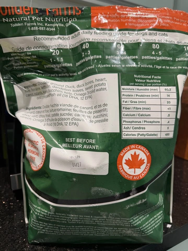 Tollden Farms Natural Pet Nutrition Duck & Vegetable Blend 8 lbs - photo 2