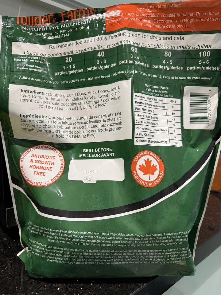 Tollden Farms Natural Pet Nutrition Duck & Vegetable Blend 8 lbs - photo 4