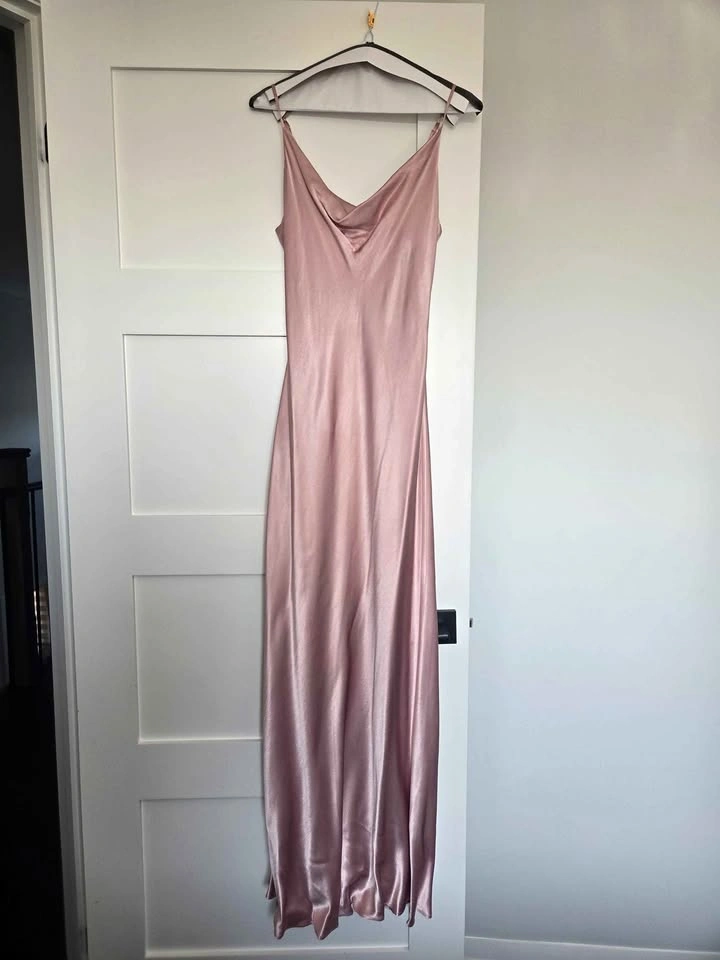 Pink Cowl Neck Satin Maxi Dress