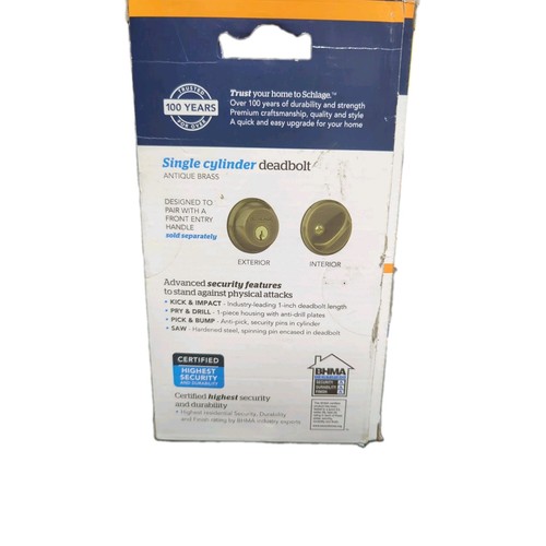 Schlage Deadbolt Antique Brass EZ Installation - photo 3