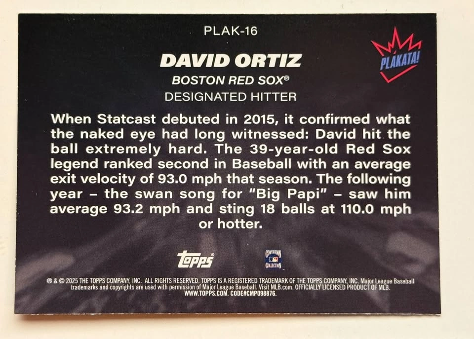 2025 Topps David Ortiz "Big Papi" Plakata! SSP #PLAK-16 - photo 2