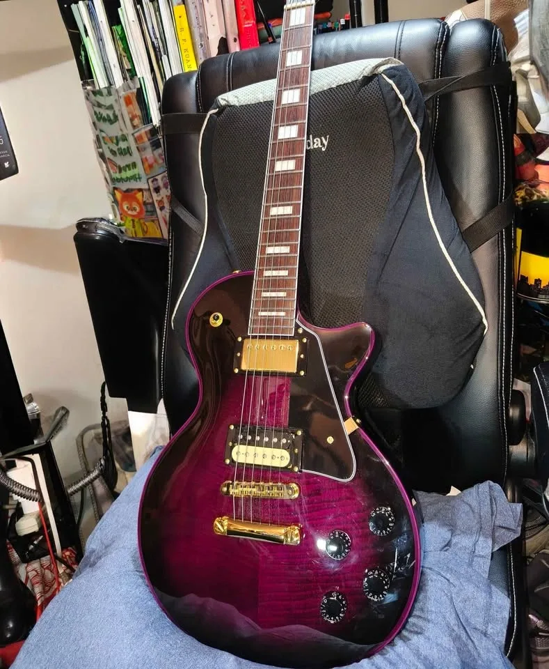 Firefly Purple Flame Maple Top Les Paul Style Electric Guitar - photo 2