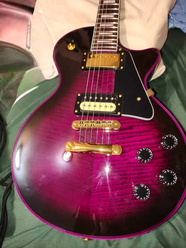 Firefly Purple Flame Maple Top Les Paul Style Electric Guitar - photo 3