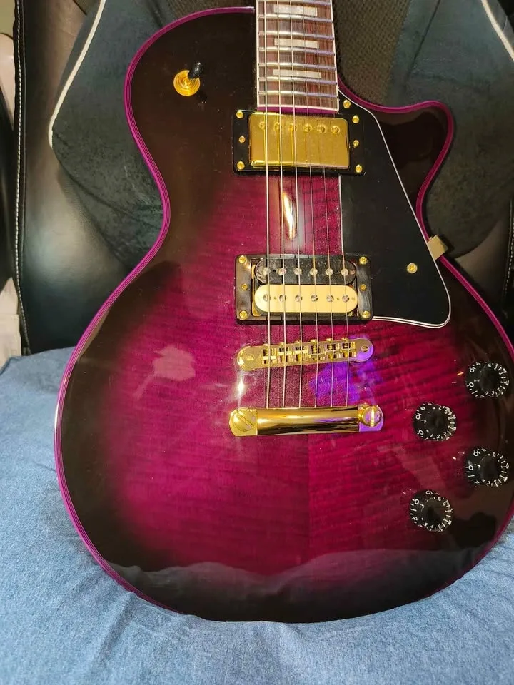 Firefly Purple Flame Maple Top Les Paul Style Electric Guitar - photo 4