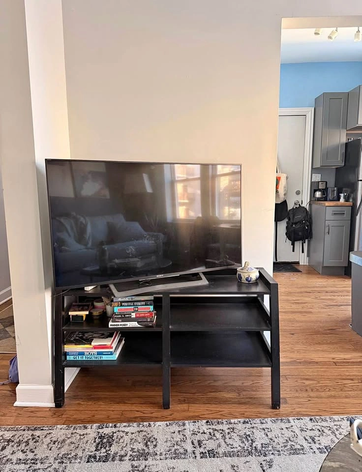 Black 3 shelf tiered tv console