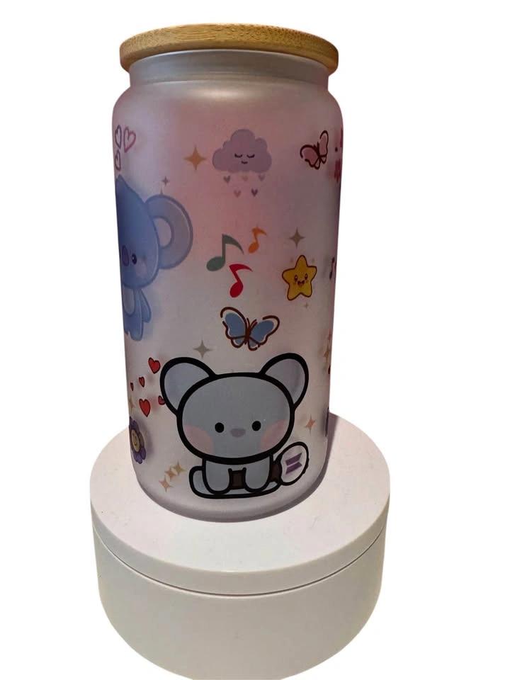 Custom handprint BT21 glass tumblers