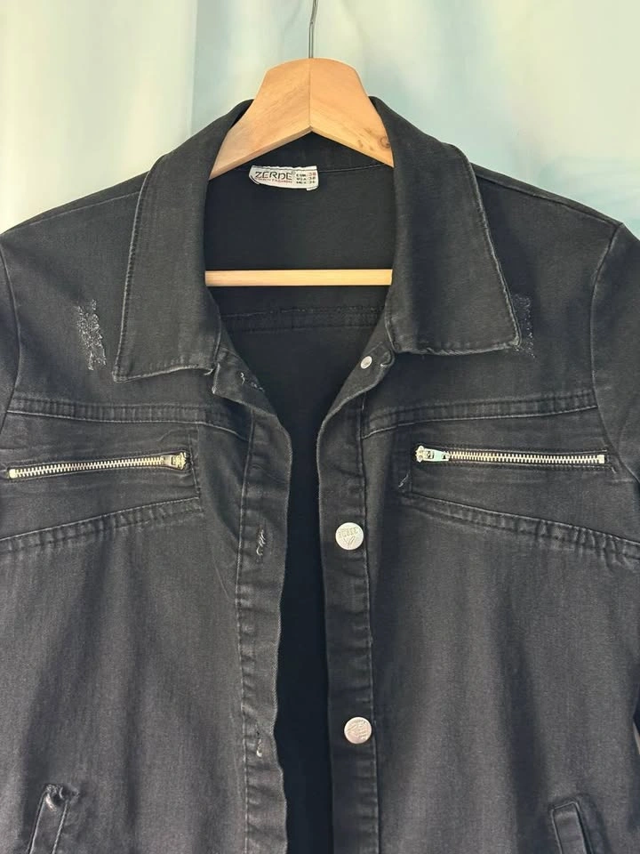 Women’s Black Long Denim Jacket Size Small - photo 2