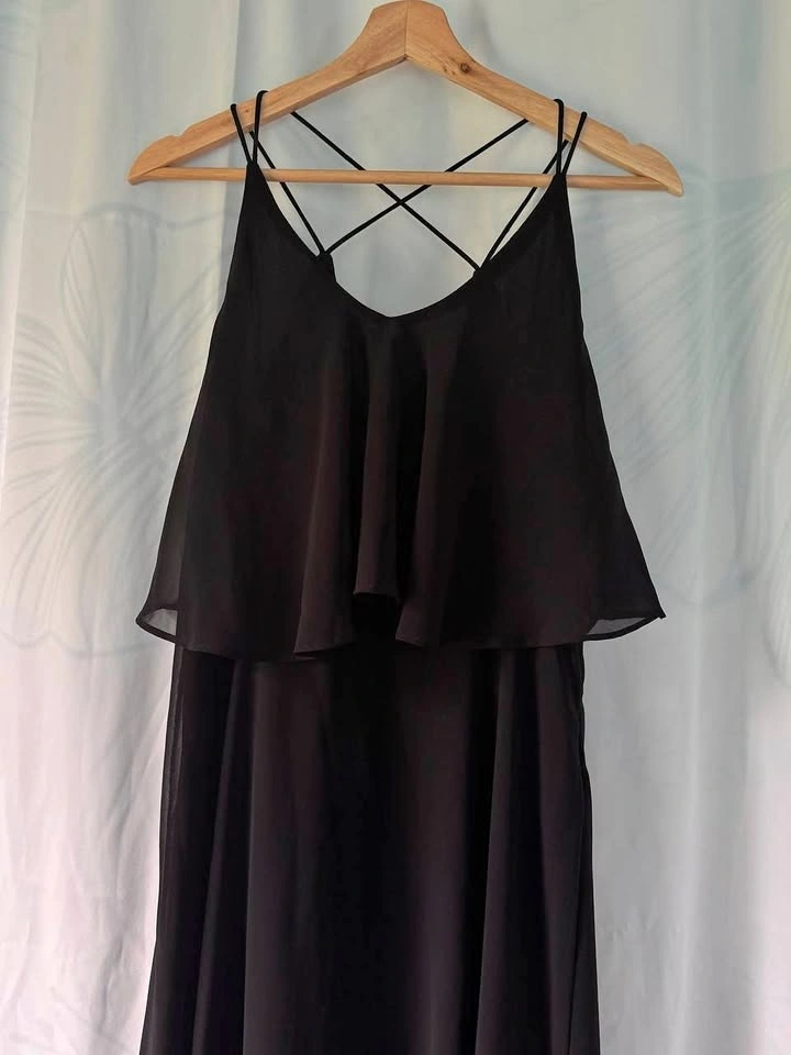 Womens Black Ruffle Maxi Dress Sleeveless Bridesmaid Size Small