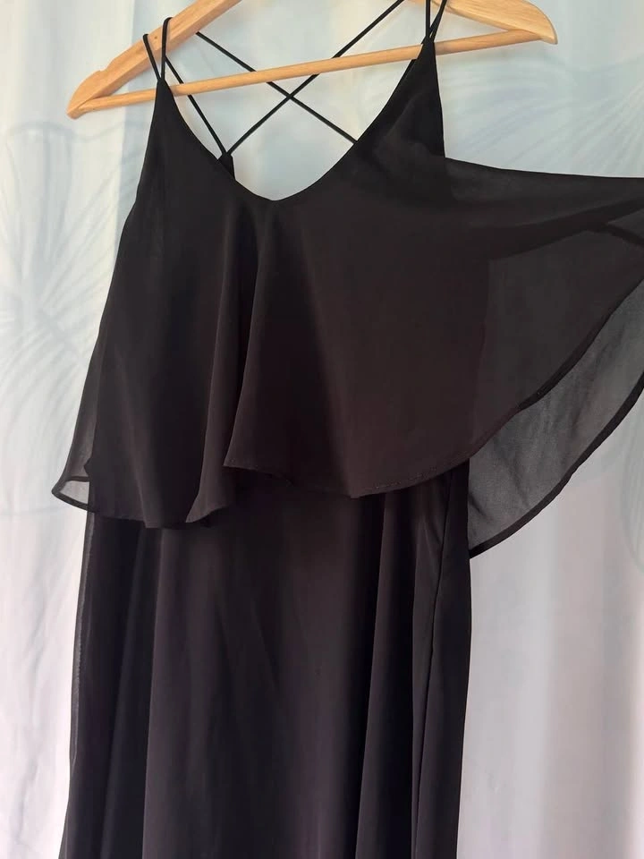 Womens Black Ruffle Maxi Dress Sleeveless Bridesmaid Size Small - photo 2