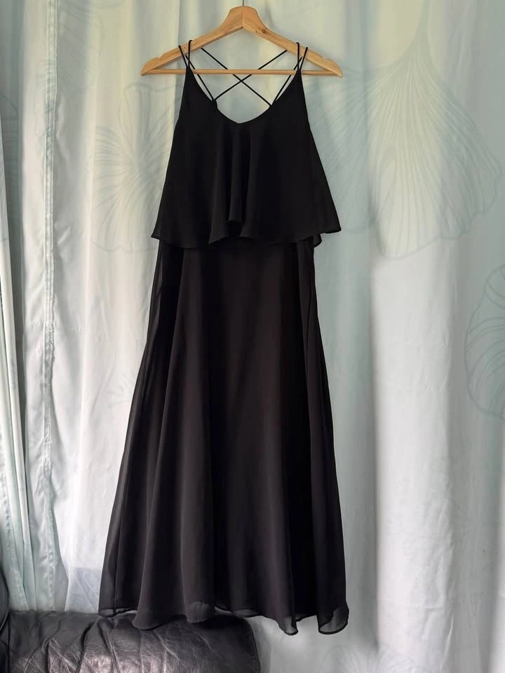 Womens Black Ruffle Maxi Dress Sleeveless Bridesmaid Size Small - photo 3