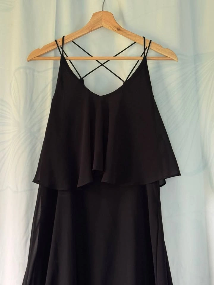 Womens Black Ruffle Maxi Dress Sleeveless Bridesmaid Size Small - photo 4