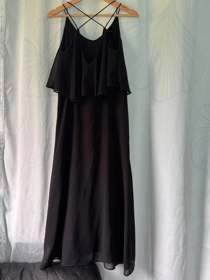 Womens Black Ruffle Maxi Dress Sleeveless Bridesmaid Size Small - photo 5