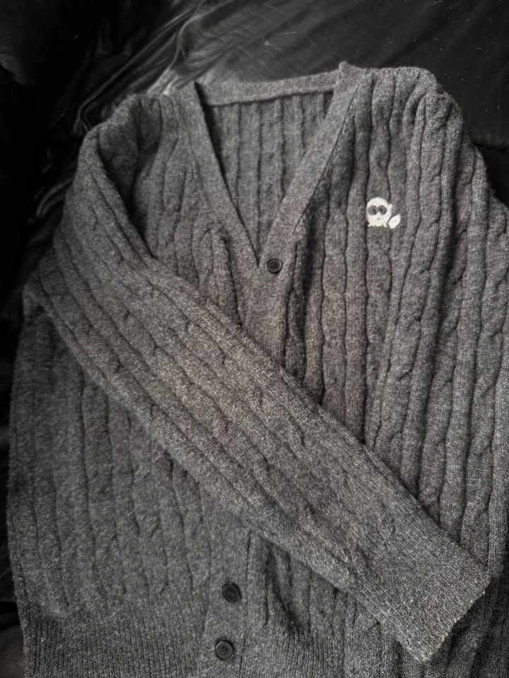 Womens Large Gray Cable Knit Scalloped V-Neck Cardigan Sweater L - photo 2