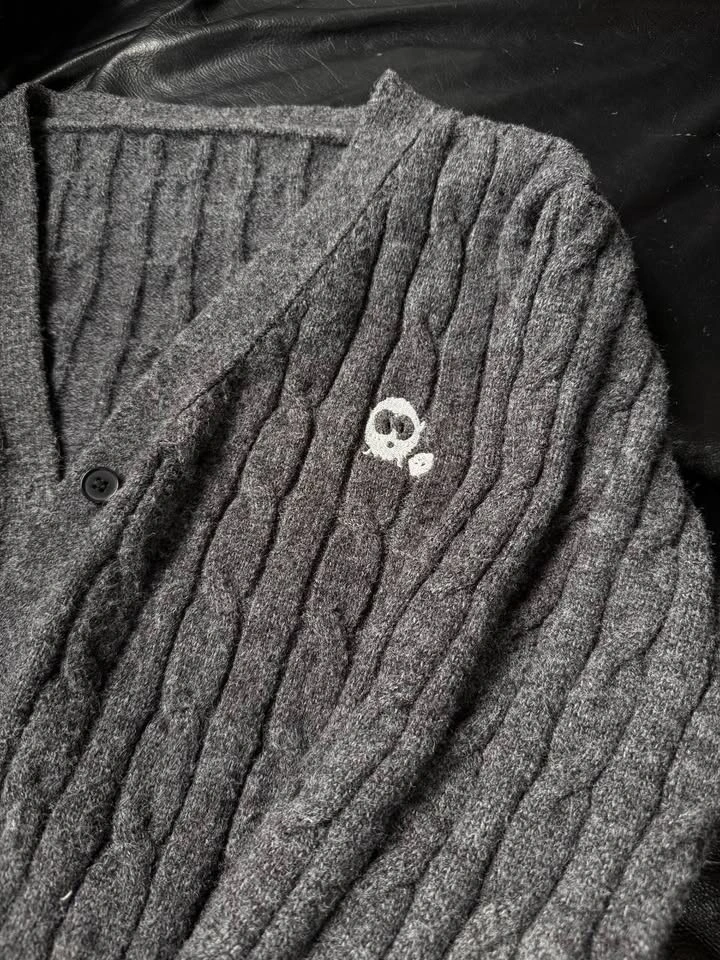 Womens Large Gray Cable Knit Scalloped V-Neck Cardigan Sweater L - photo 5