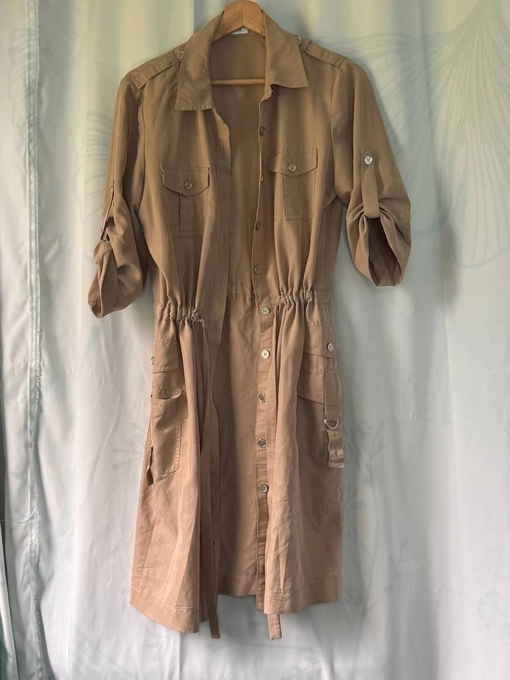 Calvin Klein Khaki Utility Cargo Shirt Dress. Pockets. Button Sl - photo 2
