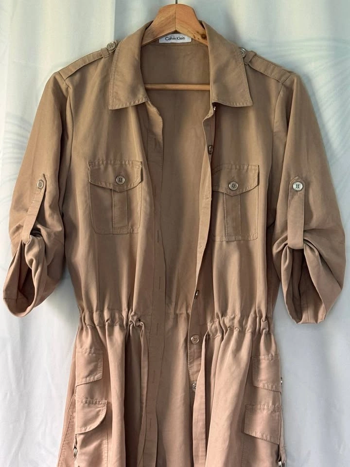 Calvin Klein Khaki Utility Cargo Shirt Dress. Pockets. Button Sl - photo 4
