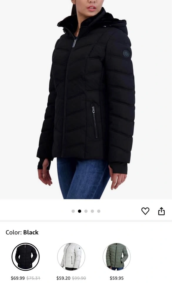 XS Nautica Women's Stretch Puffer Detachable Hood Jacket