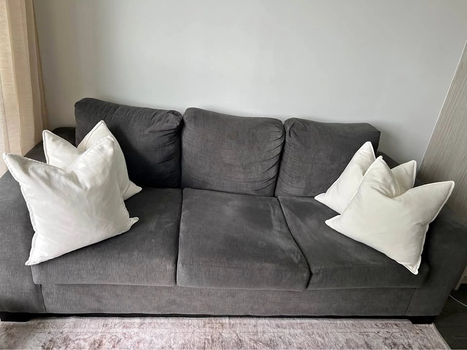 Dark Grey Textured Fabric 3-Seat Sofa (Fava sofa from Leon’s)
